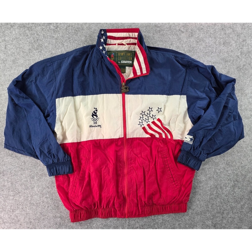 Vintage Olympic Atlanta 1996 USA Starter Windbreaker Jacket Size Large 90s